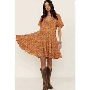 NWOT Patrons of Peace Women's Border Print Toluca Dress Orange Small